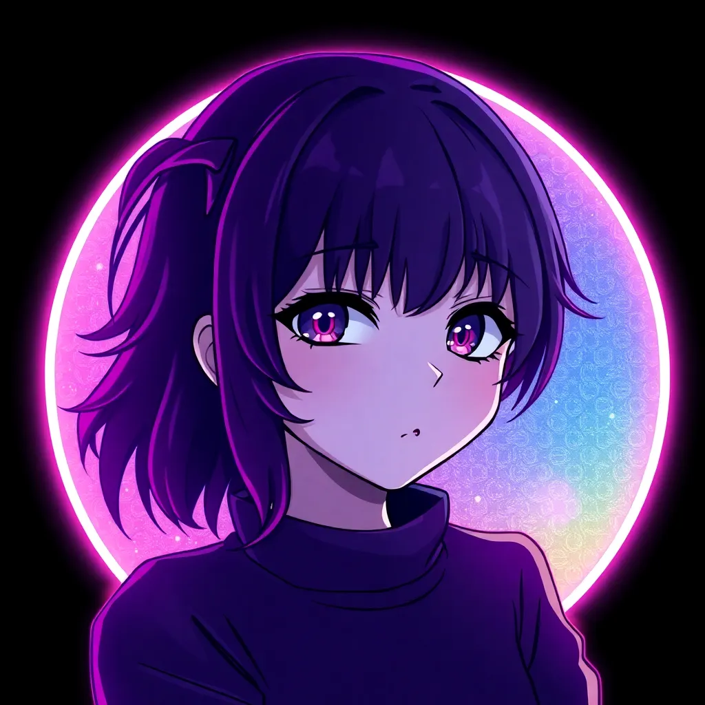 1girl, black background, limited palette, sad, neon, galaxy