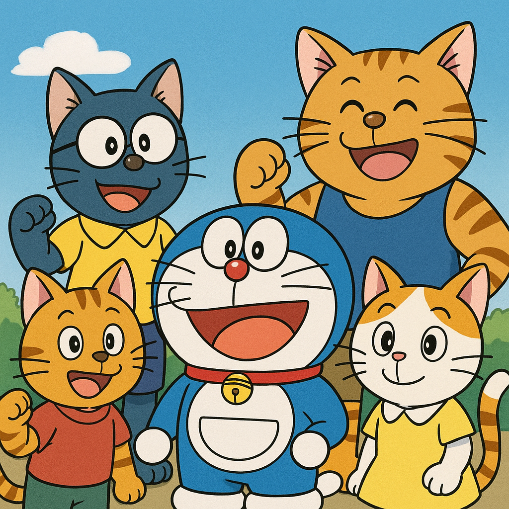 The team in the anime Doraemon is depicted as cats.