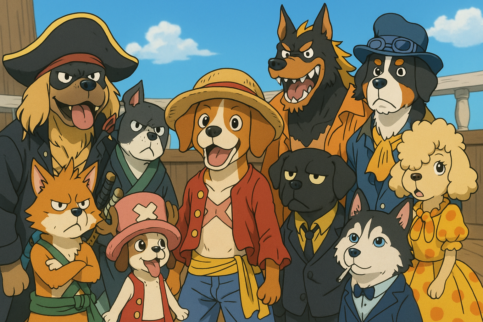 The team in the anime One Piece is depicted as dogs.